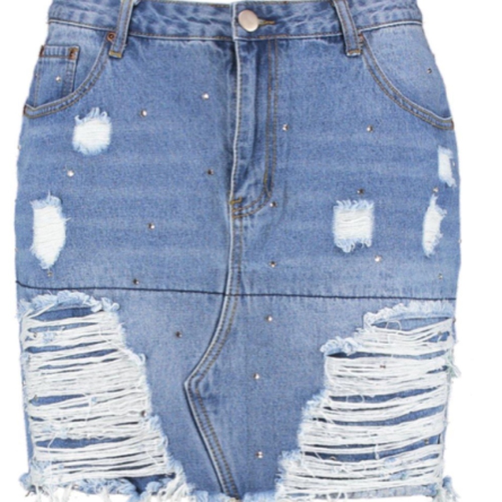 denim embellished skirt